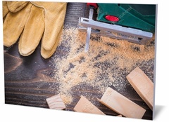 Картина промышленность Электрический лобзик опилок, рабочие перчатки Electric jigsaw of sawdust, work gloves-076055